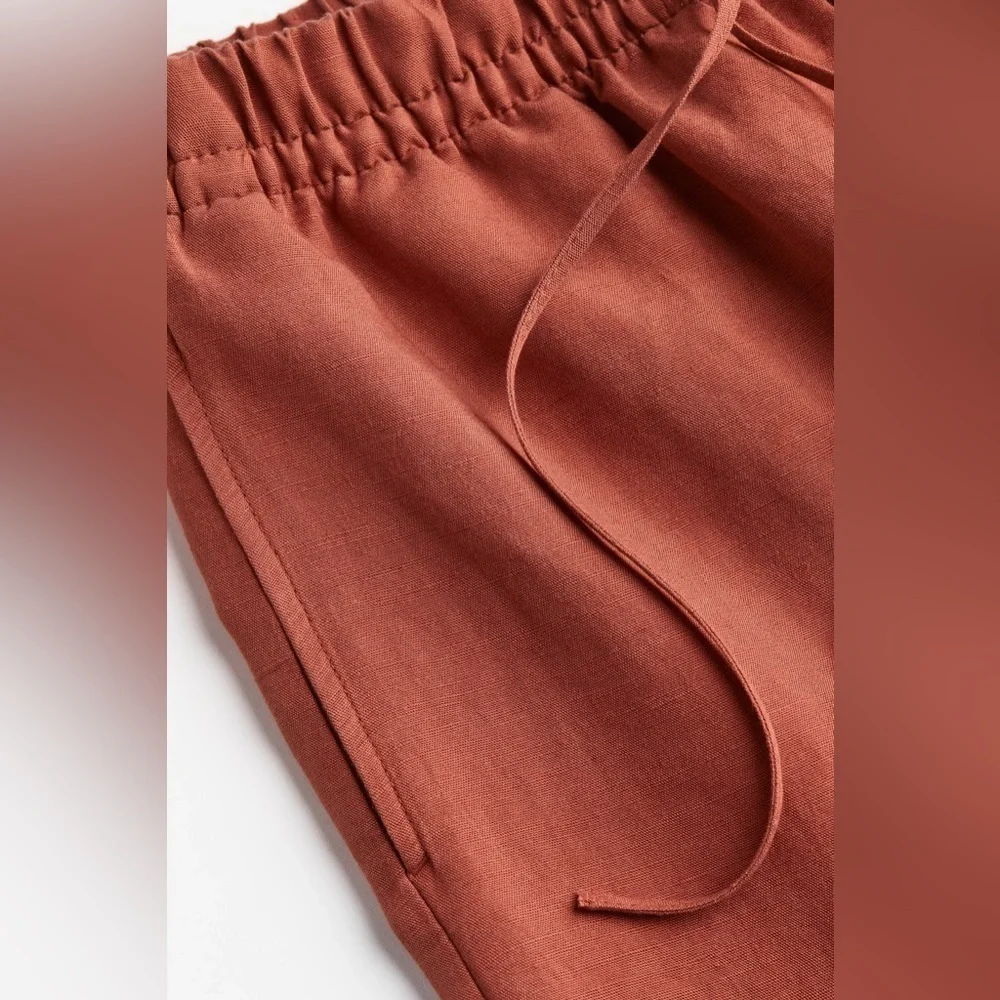 H&M Women's Brick Red Linen Blend Wide-Leg Pants​